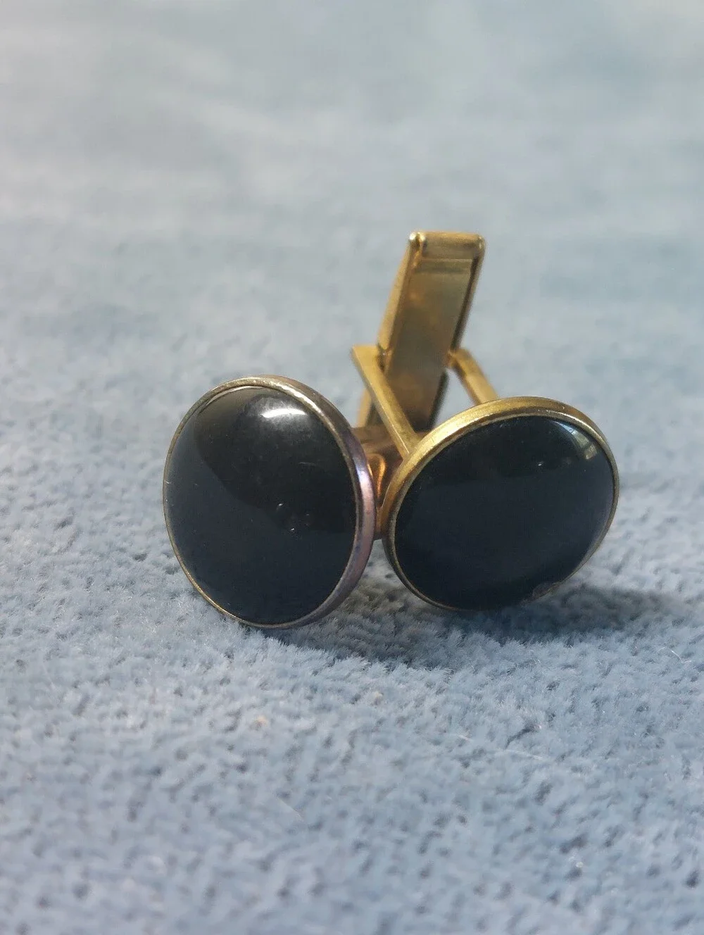 Vintage Cufflinks Lot of 2 Pairs Goldtone Black Cabochon & Silvertone MOP Style